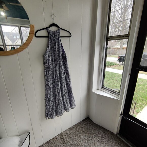 Halter Dress in Light Lavender Floral. Rouched Neckline for interest Fully lined - Picture 2 of 8